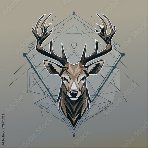 Geometric Stag Illustration A Modern Wildlife Emblem with Intricate Line Work