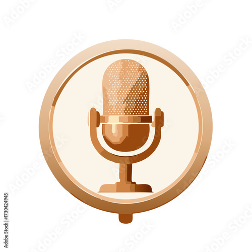 Classic golden microphone icon vintage style audio recording equipment broadcasting emblem