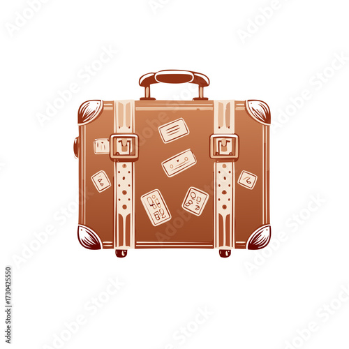 Vintage travel suitcase with retro stickers illustration for journey and vacation concept
