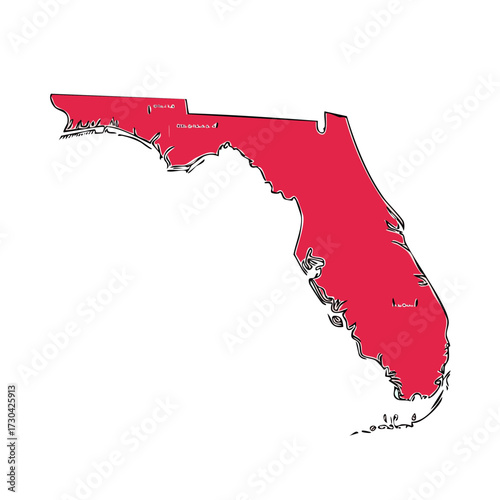 Florida State Shape Outline in Pink, Minimalist US Geography Illustration