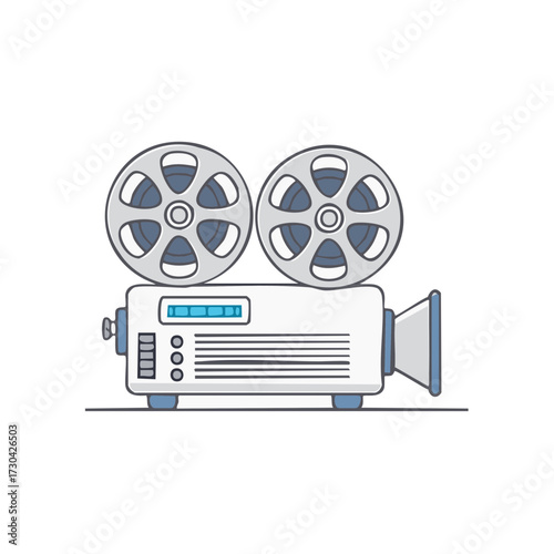Vintage film projector illustration isolated. Cinema, movies, and entertainment concept.
