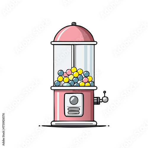 Gumball machine full of colorful candy, cartoon vector illustration, amusement