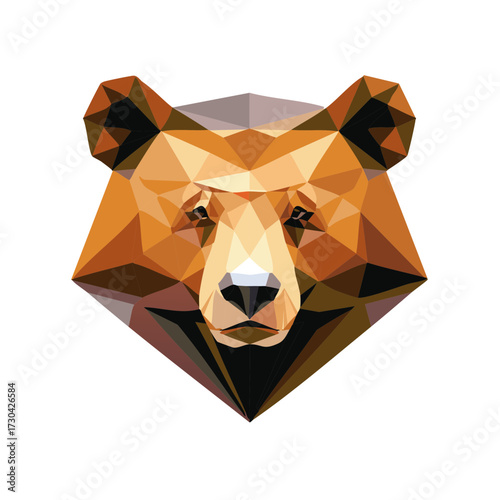 Polygonal brown bear head with geometrical shapes, mosaic animal art illustration
