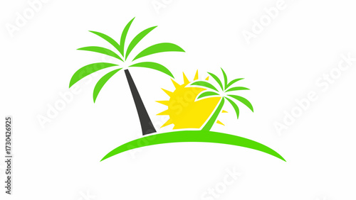 Tropical island escape with palm trees and sunshine, a vibrant design for vacation promotions, travel agencies, and summer holiday marketing campaigns