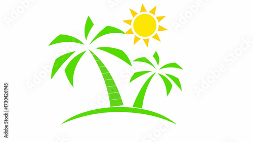 Tropical summer bliss with bright sun and palm trees, perfect for vacation vibes and sunny days, a simple and playful design evoking relaxation