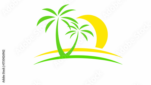 Tropical getaway vibes with vibrant palm trees and sun, perfect for travel, vacation, or summer themes, originally a scalable vector graphic