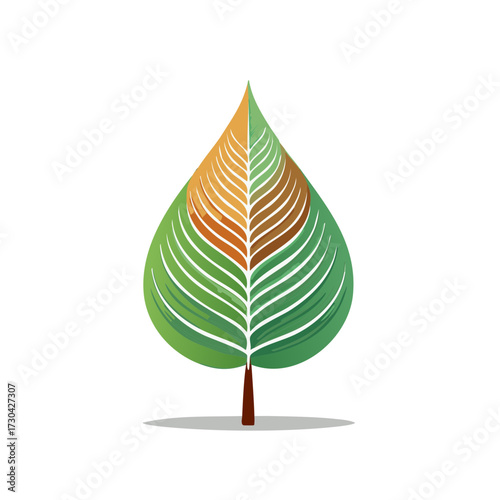Minimalist abstract green and brown leaf design symbolizing seasonal change and organic growth
