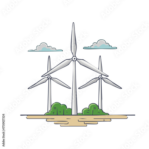 Wind Turbines in a landscape renewable energy illustration
