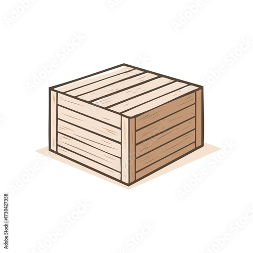 Cartoon Illustration of a Square Wooden Crate for Storage or Transport Vector Art