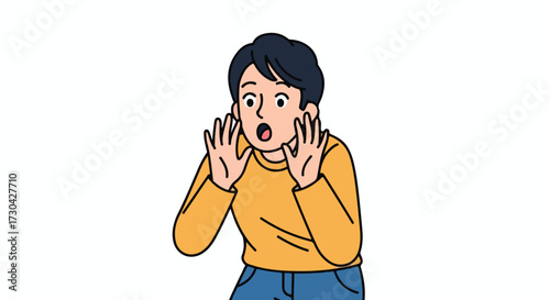 Cartoon character with surprised expression conveying announcement and emotional reaction standing out against a white background