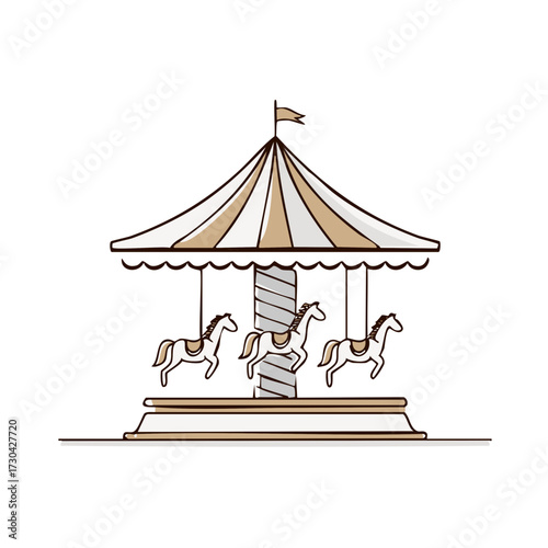 Carousel Illustration with Horses and Canopy
