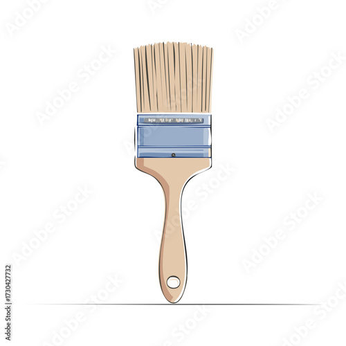 Illustration of a paint brush isolated on white with a slight shadow, artistic style