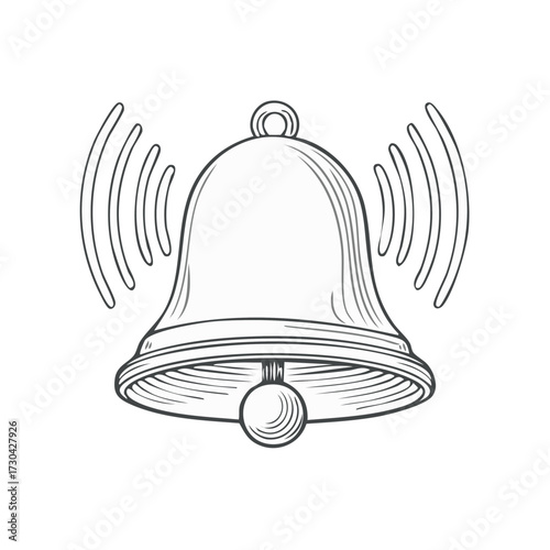 Ringing Bell Sketch with Sound Waves, Hand-Drawn Illustration for Notification or Alert Concepts