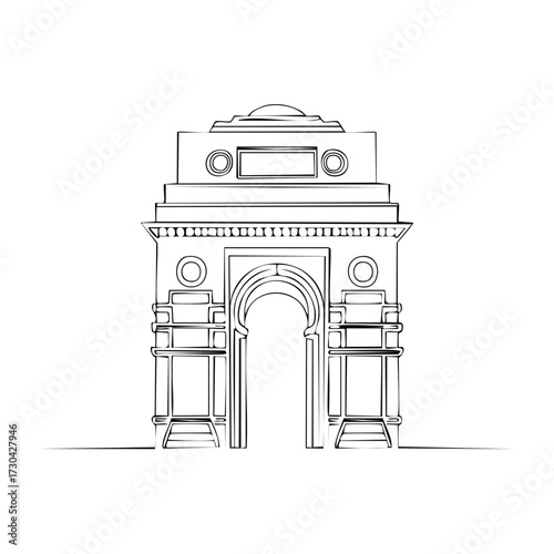 Historic memorial arch gateway iconic structure line art vector illustration