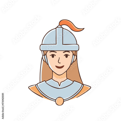 Smiling Woman Warrior Wearing Helmet and Armor Historical Illustration