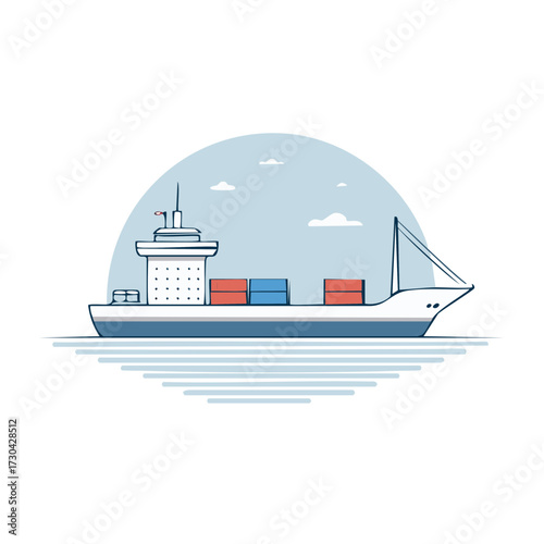Cargo ship vessel carrying containers, navigating across sea, marine transportation and delivery system