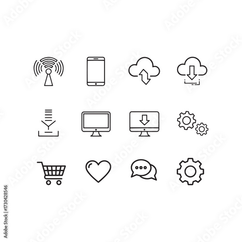 Digital Technology and Connectivity Line Icons Set