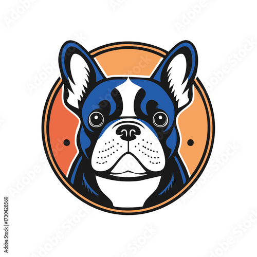 Cartoon Bulldog Portrait in Orange Circle Animal Illustration Design Graphic