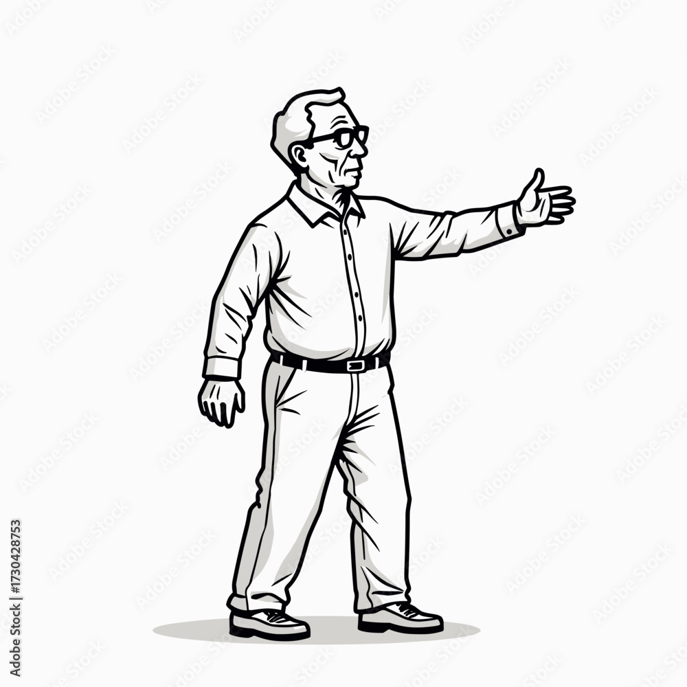 Obraz premium Elderly man gesturing with hand while standing in casual attire 