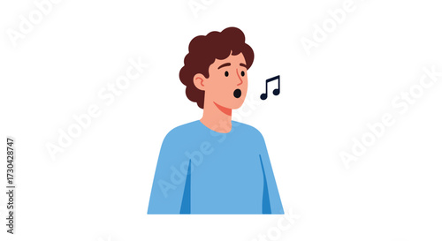 Illustration of a person singing a song with musical notes on a solid background, representing melody and vocal expression