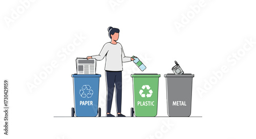 Individual practicing responsible waste segregation at home, promoting sustainability and environmental consciousness by sorting materials into