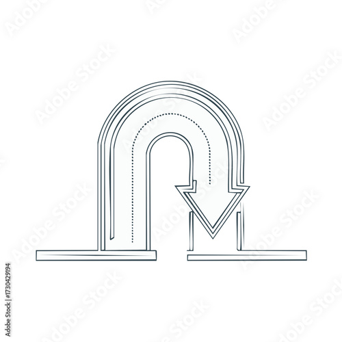 Abstract hairpin turn traffic arrow direction line art illustration