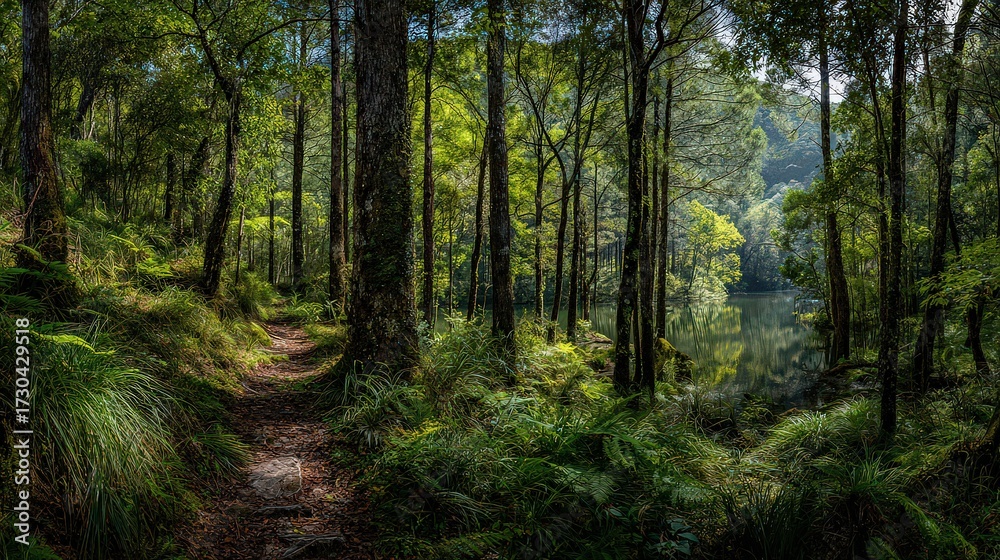 Fototapeta premium Forest Path Through Lush Green Trees