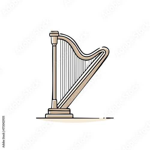 Illustration of a classical harp with minimalist line art and soft coloring
