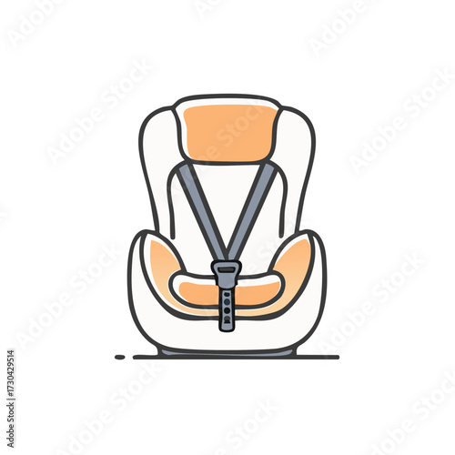 Illustrated car seat with safety harness for toddler, child protection and infant safety transportation in vehicle