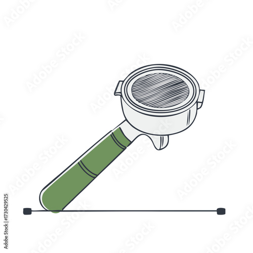Coffee machine portafilter illustration, vector graphic design.  Brewing espresso in coffeehouse