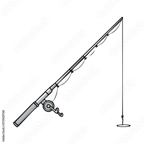 Illustration of a Fishing Rod with Fishing Line and Hook ready for Fishing Activity on Clear Background