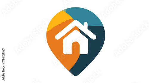 Home location pin icon. Modern graphic design for real estate, property search, housing market, navigation, and address pinpointing