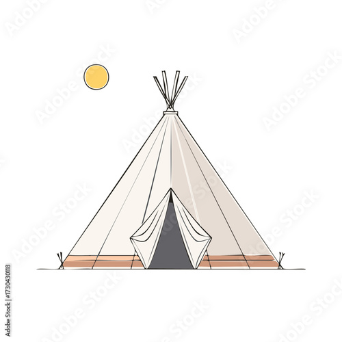 Illustration of a Native American teepee tent with the sun in the sky