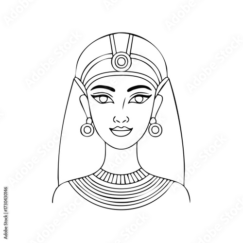 Egyptian queen, sketch illustration, Ancient history, black and white