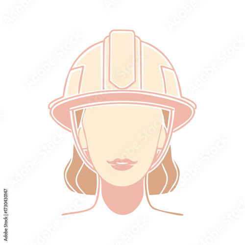 Modern minimalist illustration of a woman in a beige hard hat, symbolizing safety, construction, and female professionals.