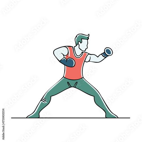 Stylized man boxing in athletic wear with gloves in a dynamic pose