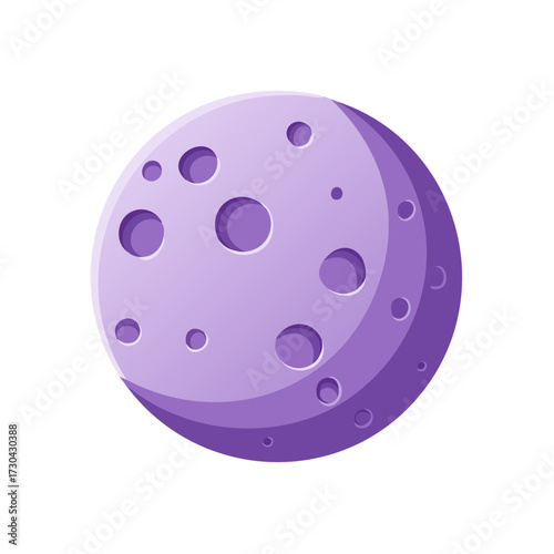 Cartoon Purple Planet with Craters Rounded Sphere Cosmic Body Space Illustration