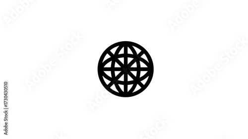Minimalist geometric globe icon representing global network, internet connection, international communication, and worldwide data exchange.