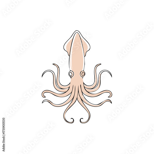 Stylized vector illustration of a squid with curved tentacles on a white background.
