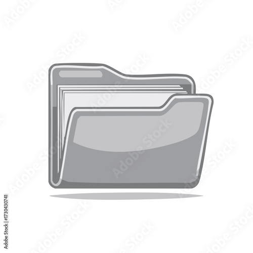 Simple gray file folder illustration with documents for office and data organization