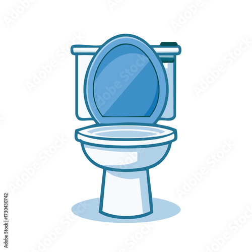 Cartoon Toilet with Open Lid: Plumbing Fixture in Blue and White Design