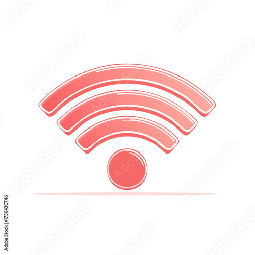 Simple red Wifi signal icon illustration showing wireless connection strength availability