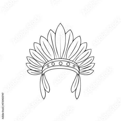 Traditional Feather Headdress Outline Icon for Native American Culture and Symbolism