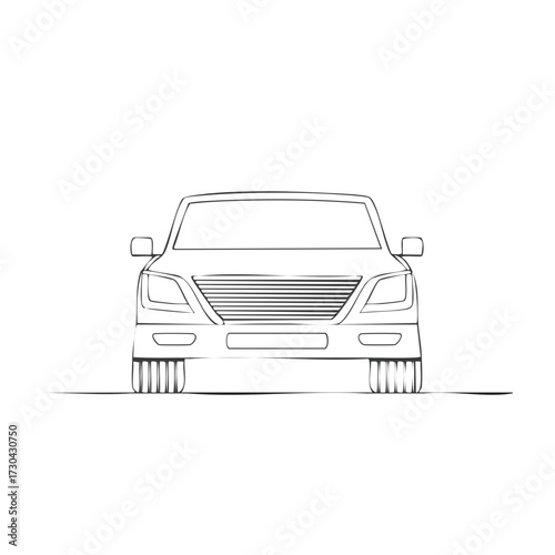 Modern Automotive Outline Drawing of a Front View SUV Grille and Headlights