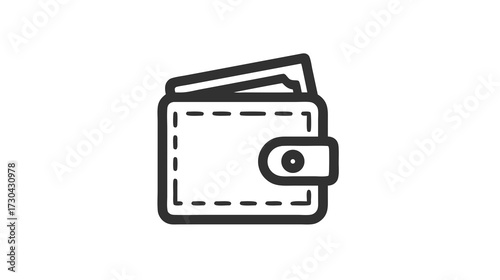 Simple line art wallet icon with money and cards, financial symbol, personal finance, payment, economy, cash management vector illustration.