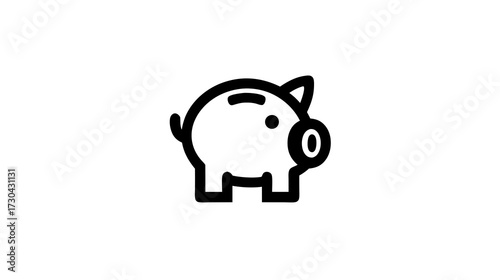 Simple black outline piggy bank icon. Financial concept vector illustration for money saving, investment, and budget planning.