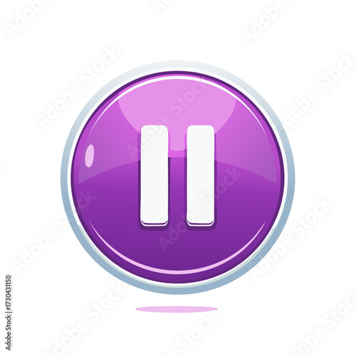 Glossy purple pause button icon with white parallel bars for media control