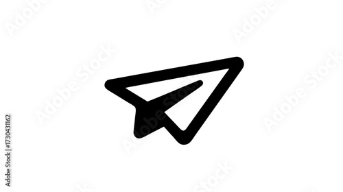 Black outline paper airplane icon representing sending messages, communication, travel, and new ideas. Modern flat graphic symbol.