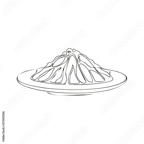 Khinkali Dumpling Line Art on Plate Traditional Cuisine Design