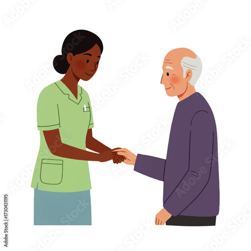 Compassionate Caregiver Assisting Elderly Man with Support.